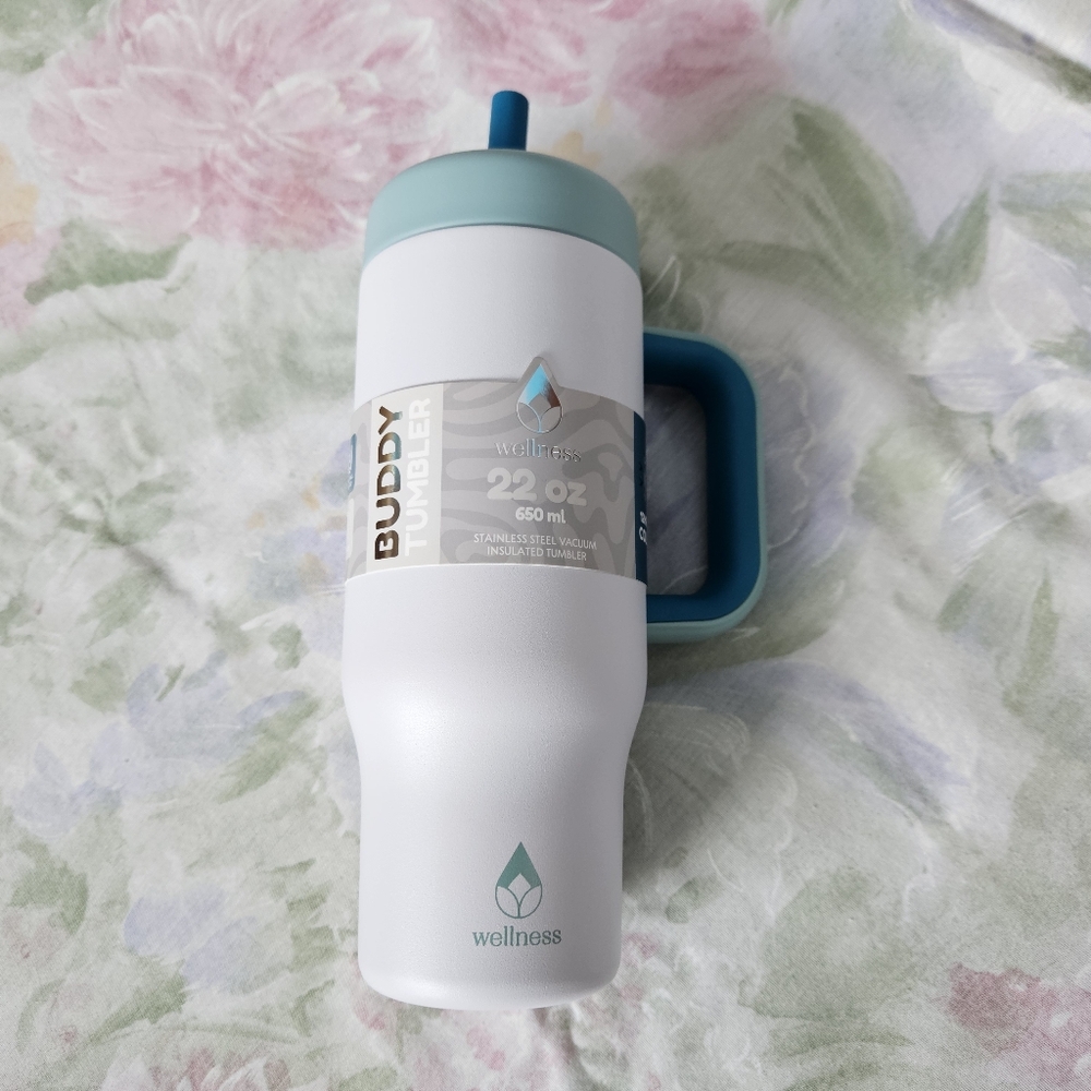 Insulated Stainless Steel Grey Blue Travel Tumbler 22 oz NWT